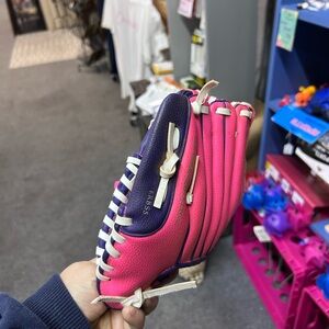 Hot Pink Leather tee ball Glove with Purple Palm